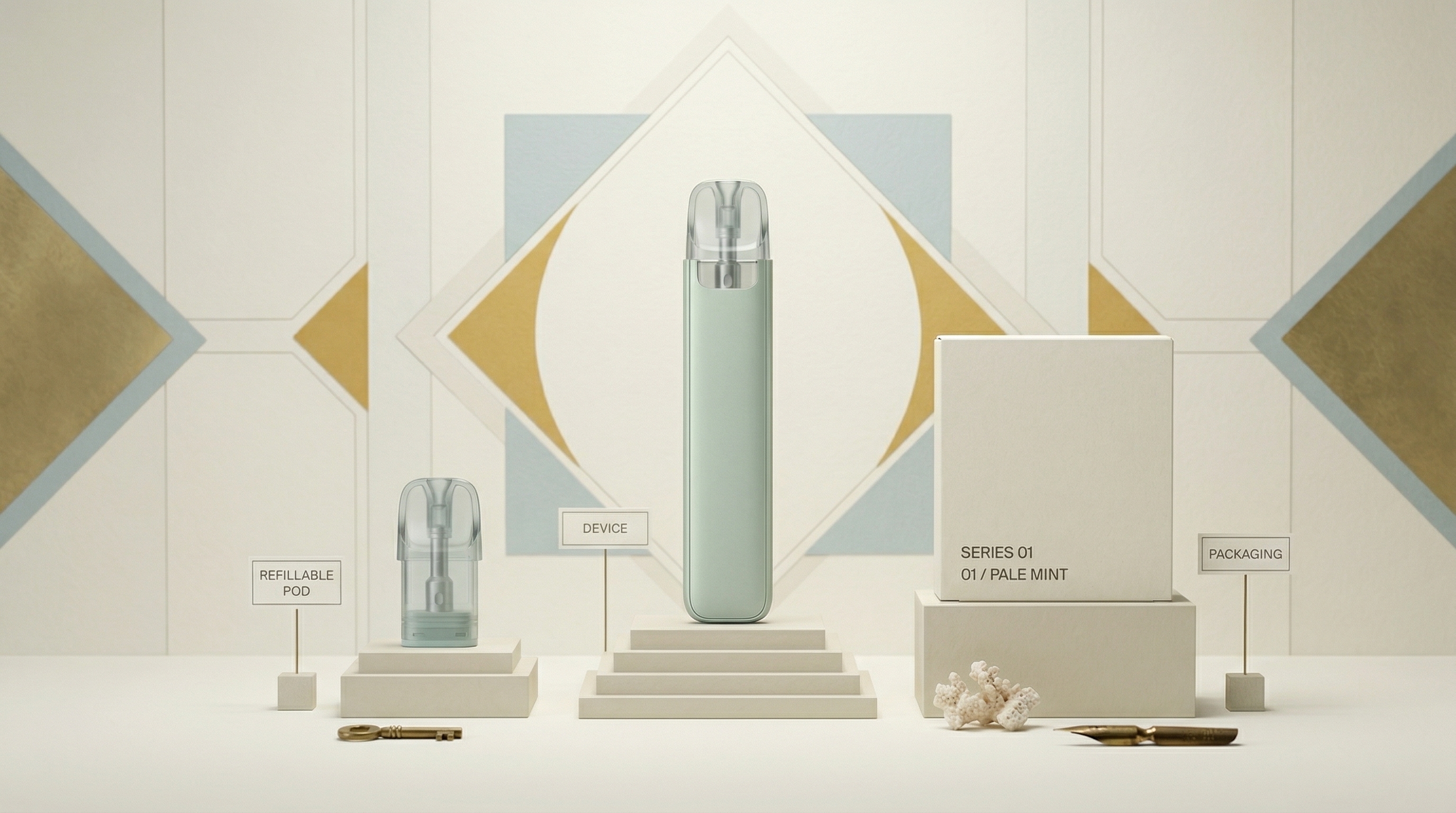 ORB product in a symmetrical pale mint packaging tableau
